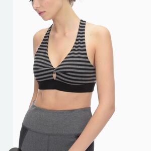 Splendid Yoga Stripe Twist Bra - Navy and gray stripes